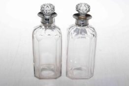 Pair of silver mounted spirit decanters by William Stroud, London 1800.