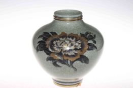Large Royal Copenhagen crackle glazed vase with chrysanthemum decoration, 26.5cm.
