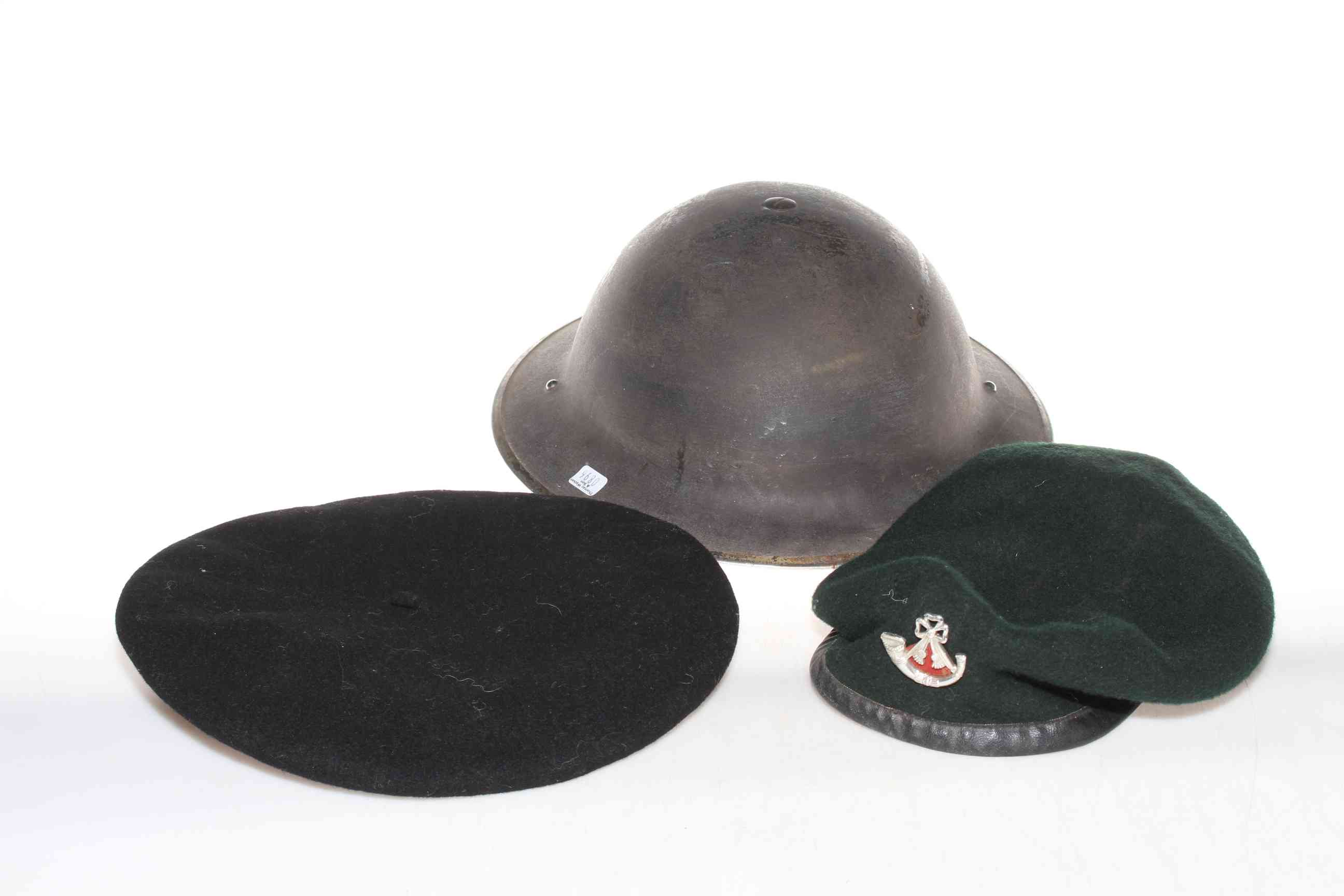 Brodie helmet and two caps.