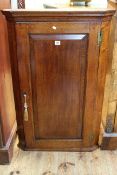 19th Century oak fielded panel door corner wall cupboard, 100cm.