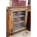 Victorian walnut and satinwood glazed panel door pier cabinet, 108cm by 82.5cm by 35cm.