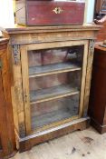 Victorian walnut and satinwood glazed panel door pier cabinet, 108cm by 82.5cm by 35cm.