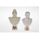 Two Arcadia crested china busts of Kitchener and Jellicoe.