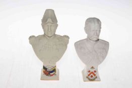 Two Arcadia crested china busts of Kitchener and Jellicoe.
