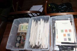 Collection of coins, tokens and banknotes, stamps and FDCs.