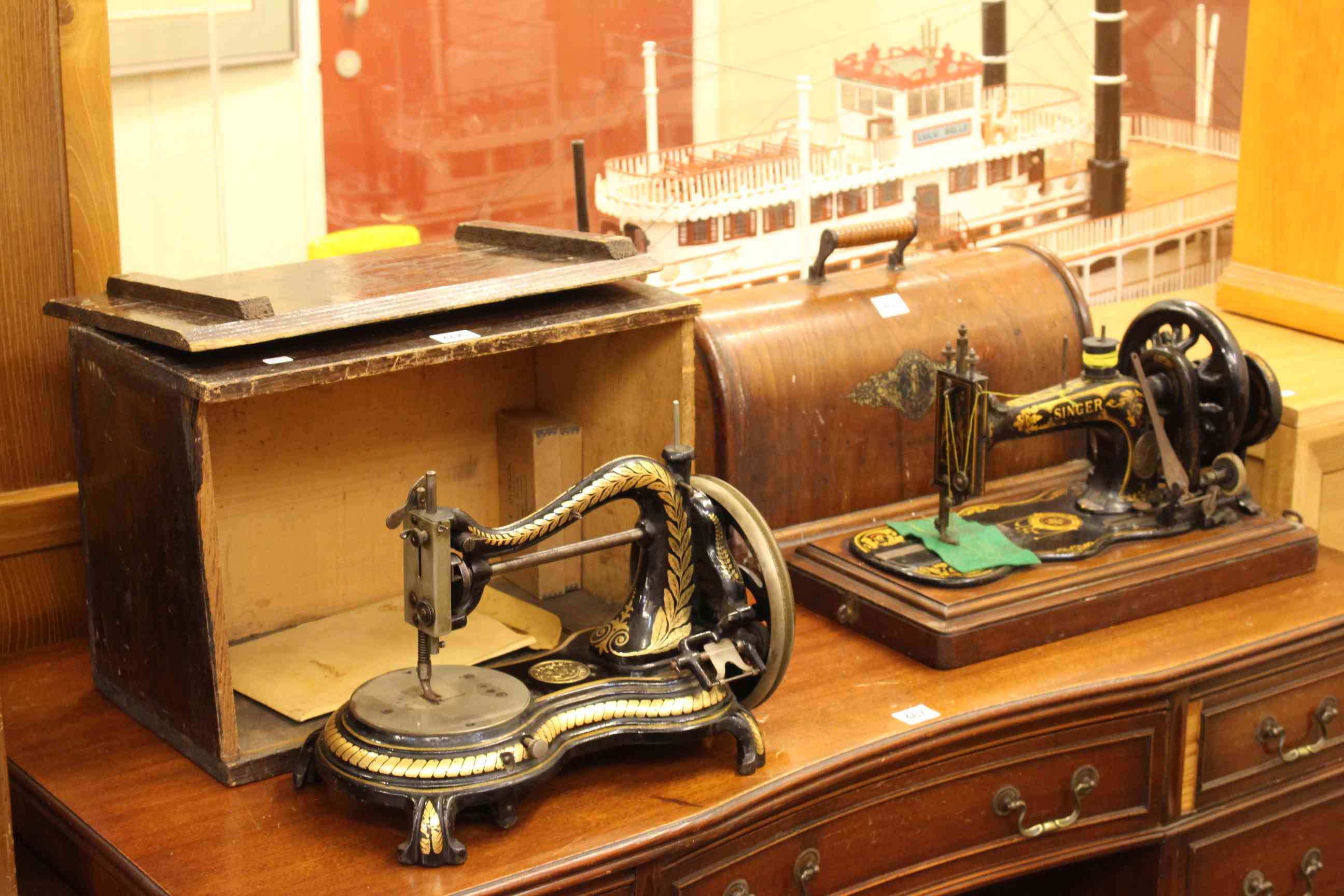 Vintage Jones hand sewing machine and vintage Singer hand sewing machine (2).