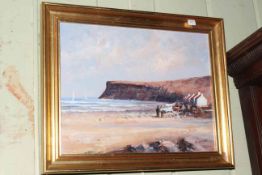 C. Russell, Coastal Scene (possibly Ship Inn, Saltburn), oil on board, signed lower right, 26.