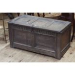 18th Century carved oak coffer, 46cm by 92cm by 48cm (lid loose).