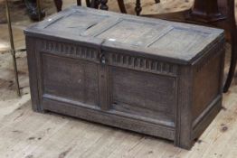 18th Century carved oak coffer, 46cm by 92cm by 48cm (lid loose).
