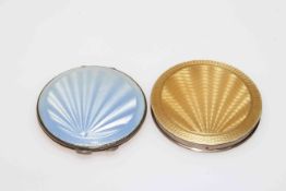 Two silver and enamel compacts, in blue and gold guilloché, Birmingham 1920 and 1941,