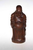 Chinese hardwood figure of happy man, 29.5cm.