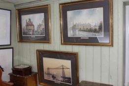 J. Urwin (British Artist), three large framed topographical watercolours
