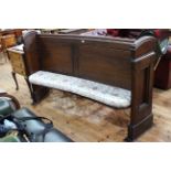 Victorian stained pine concave church pew, 180cm long.