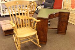 Oak corner pedestal desk and beech farmhouse style rocking chair (2).