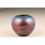John Ditchfield for Glasform, an iridescent globular glass vase, etched to base Glasform J.