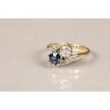 Ladies 18 carat gold diamond and sapphire ring, 0.33 diamond and 0.5 sapphire in twist setting,