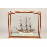 A magnificent Napoleonic French Prisoner of War bone ship model, Le Caton taken by Lord Hood in