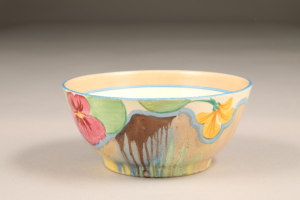 A Clarice Cliff Bizarre Delicia Pansies circular bowl, diameter 16.5cm, 7cm high. - Image 3 of 5