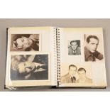 Photographs album of black and white photographs and picturegoer, black and white cards of film