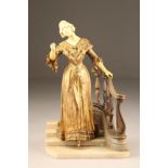 Affortunato Gori (French 1895-1925) Gilt bronze and ivory sculpture, signed A Gori 'Young Lady in