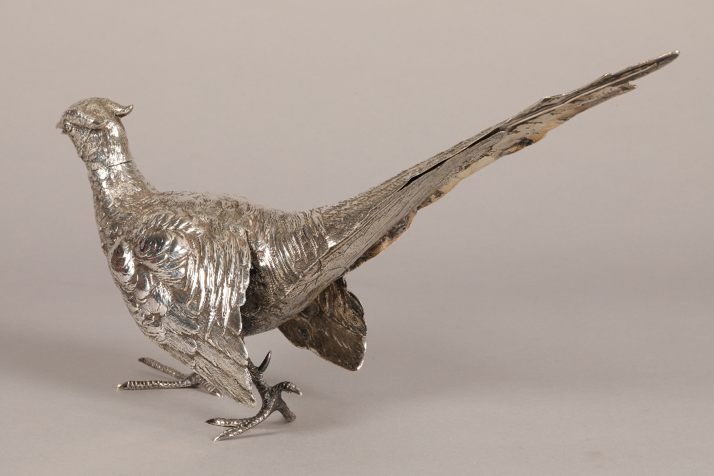 1920s silver pheasant table centre piece, assay marked Sheffield 1924, 40cm long, weight 843g. - Image 4 of 10