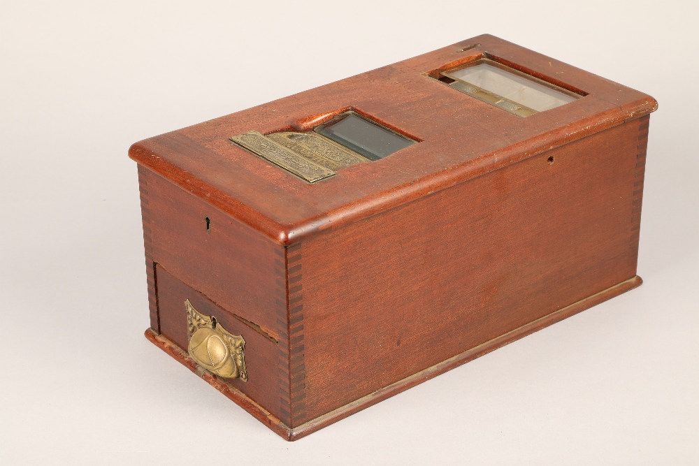 British cash register till, Jackson patent, in an art nouveau mahogany case by Archibald Hamilton,