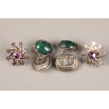 Pair Iona silver and amethyst earrings and a pair of silver cufflinks, Viking ship to one end and