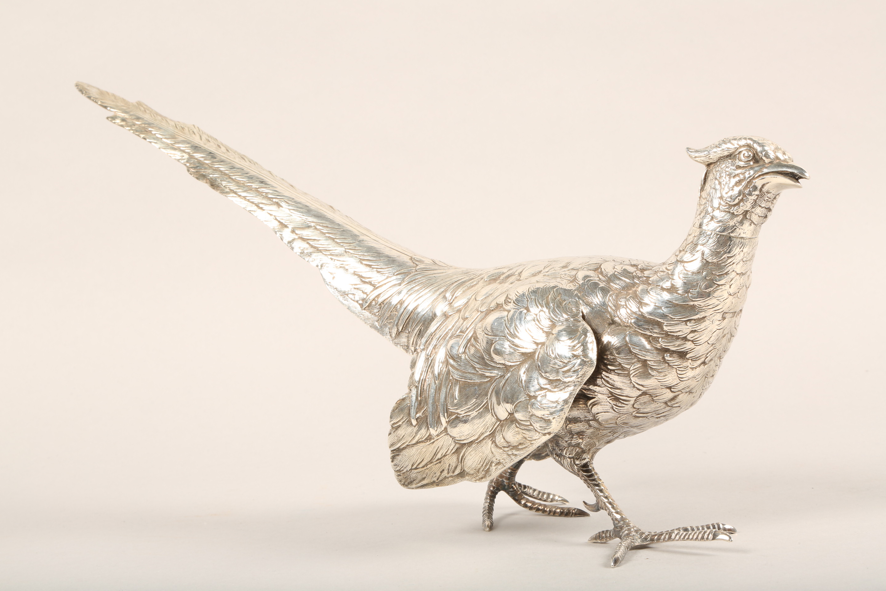 1920s silver pheasant table centre piece, assay marked Sheffield 1924, 40cm long, weight 843g. - Image 9 of 10