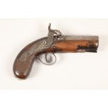 19th century percussion pistol by Holland, 8cm octagonal barrel with chequered walnut butt, side