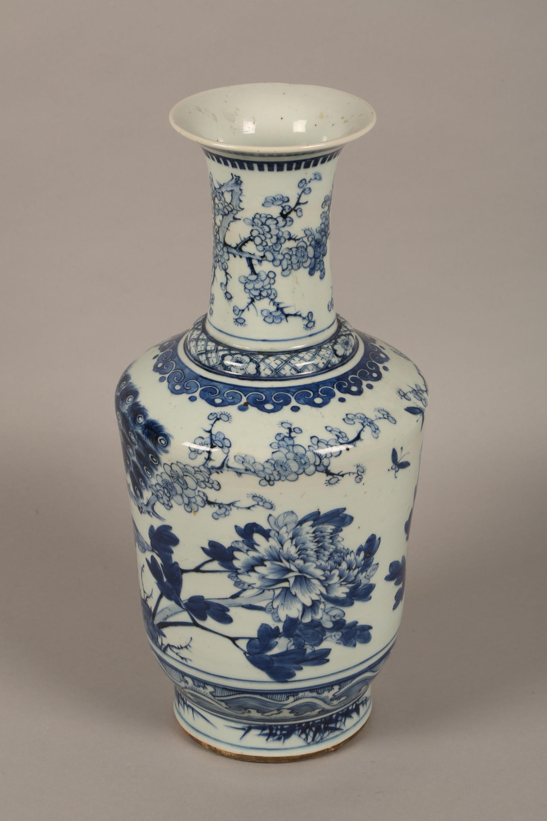 19th/20th century Chinese blue and white vase, decorated with flowering prunus and peonies. 44.5cm - Image 3 of 6