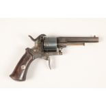 Small 19th century pinfire six shot revolver, stamped ELG.