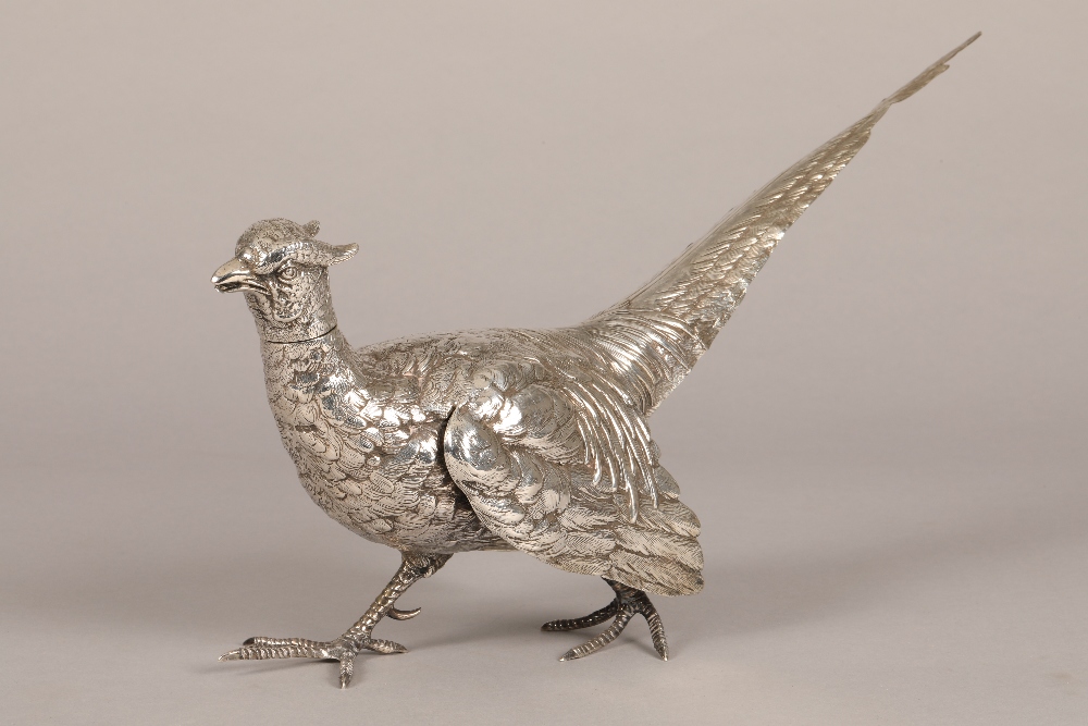 1920s silver pheasant table centre piece, assay marked Sheffield 1924, 40cm long, weight 843g. - Image 3 of 10