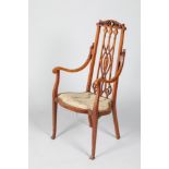 Inlaid mahogany Art Nouveau open armchair, 106cm high.