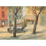 McKay Framed pastel, signed 'Flower Lady in Town Square' 21cm x 28cm