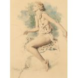 Fortunino Matania RI (Italian 1881-1963) ARR Framed pencil drawing with watercolour, signed 'Diana