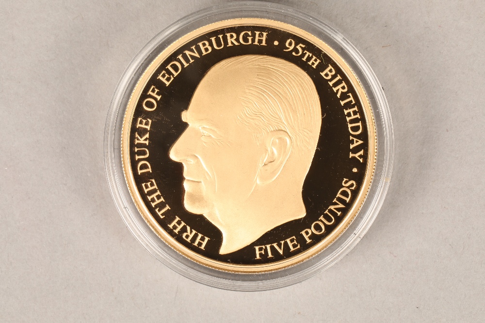 H.R.H. Prince Philip 95th Birthday gold proof five pound coin 2016 Guernsey, five pounds, 22 carat