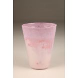 Scottish Vasart glass vase, white, pink and purple swirls, 19cm high.