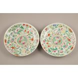 Pair 19th/20th century Chinese plates, decorated with assorted flowers, 26cm diameter.