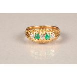 Victorian unmarked gold diamond and emerald ring, weight 11.2g. Ring size O.