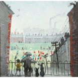 Nick Holly (Welsh Contemporary) ARR Framed oil on board, signed 'The Football Match' 20cm x 20cm