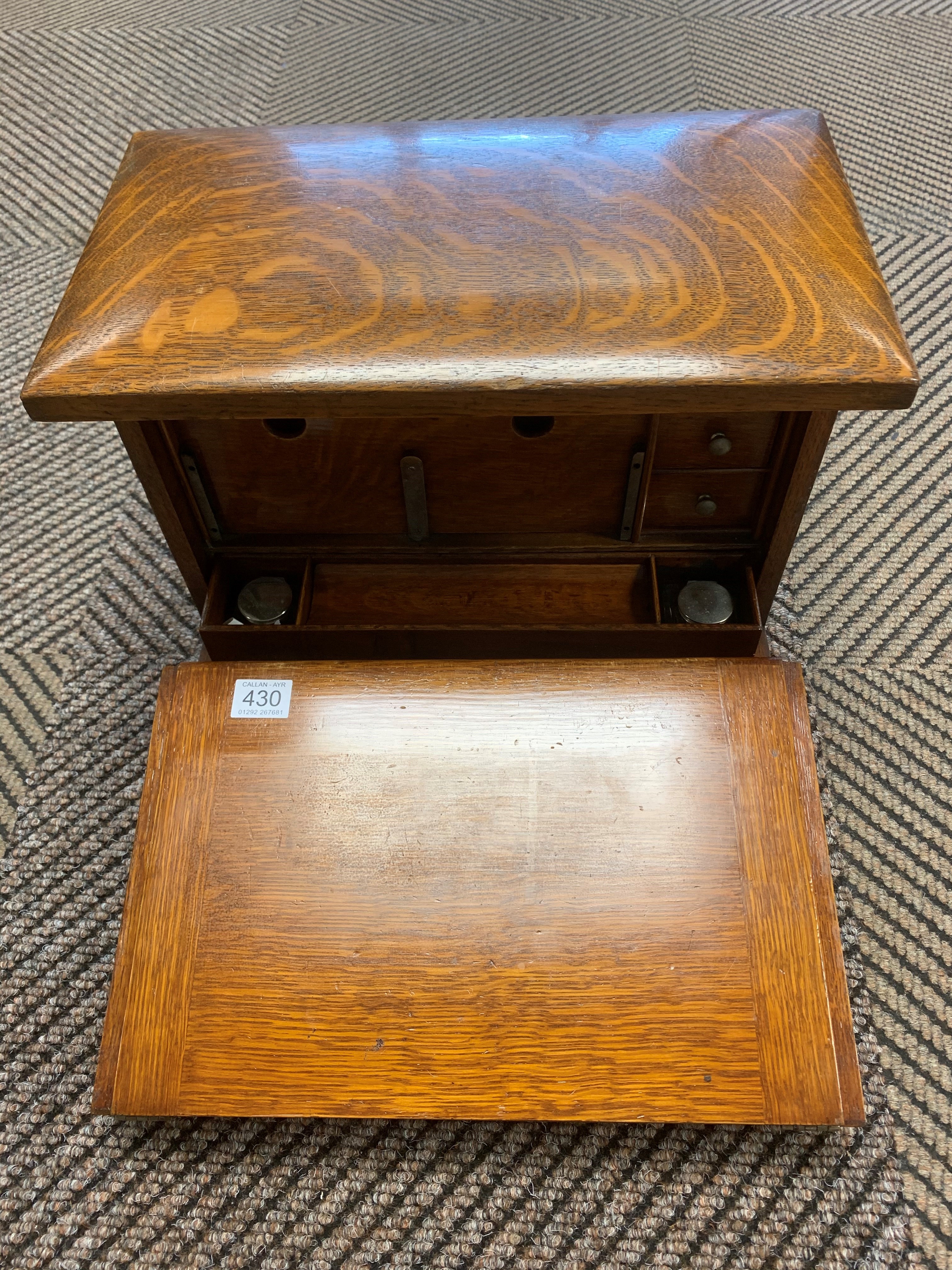 Edwardian light oak stationery and writing box, hinged cover revealing a fitted stationery - Image 2 of 4