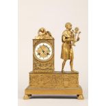 19th century French gilt metal mantel clock, with a mounted robed man playing a lyre, time piece