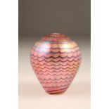 John Ditchfield for Glasform, a pink iridescent ovoid glass vase, etched to base Glasform J.