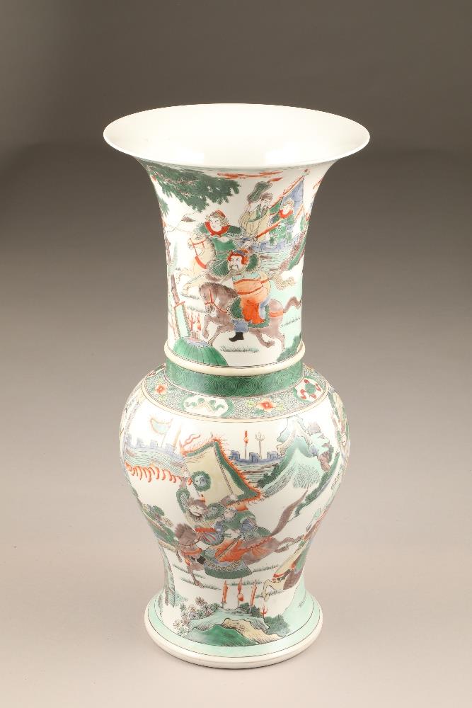 19th/20th century Chinese famille verte vase, decorated with Rohan on horseback, 48cm high.