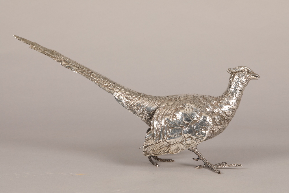 1920s silver pheasant table centre piece, assay marked Sheffield 1924, 40cm long, weight 843g. - Image 2 of 10