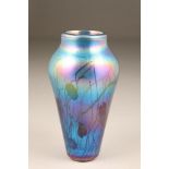 John Ditchfield for Glasform, blue iridescent baluster glass vase, etched to base Glasform J.