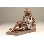 Leon Tharel (French 1858-1902) A bronze figure of a sleeping boy with violin, on an integral