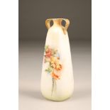 Nautilus porcelain spill vase, square tapered form, twin handles, hand painted with wild flowers, 20