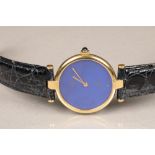 Must De Cartier silver gilt wrist watch, with blue dial, gilt hands, sapphire crown, and with