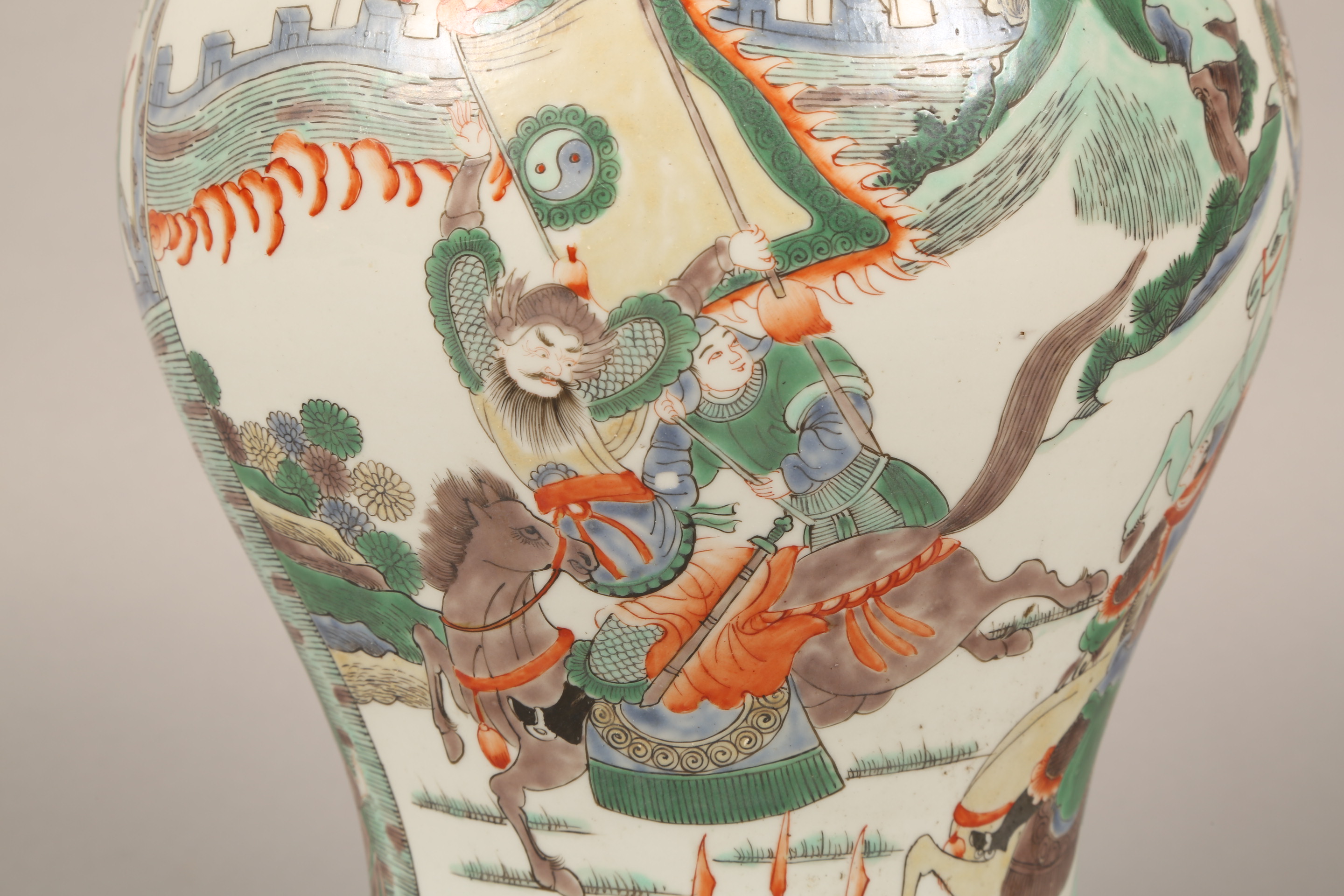 19th/20th century Chinese famille verte vase, decorated with Rohan on horseback, 48cm high. - Image 8 of 10